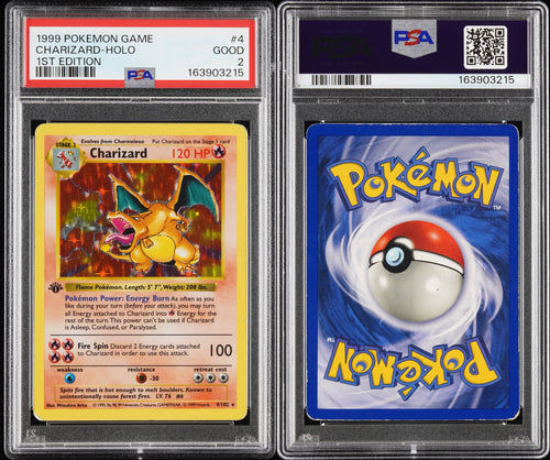1999 Charizard Holo 4/102 1st Edition Shadowless - PSA 2