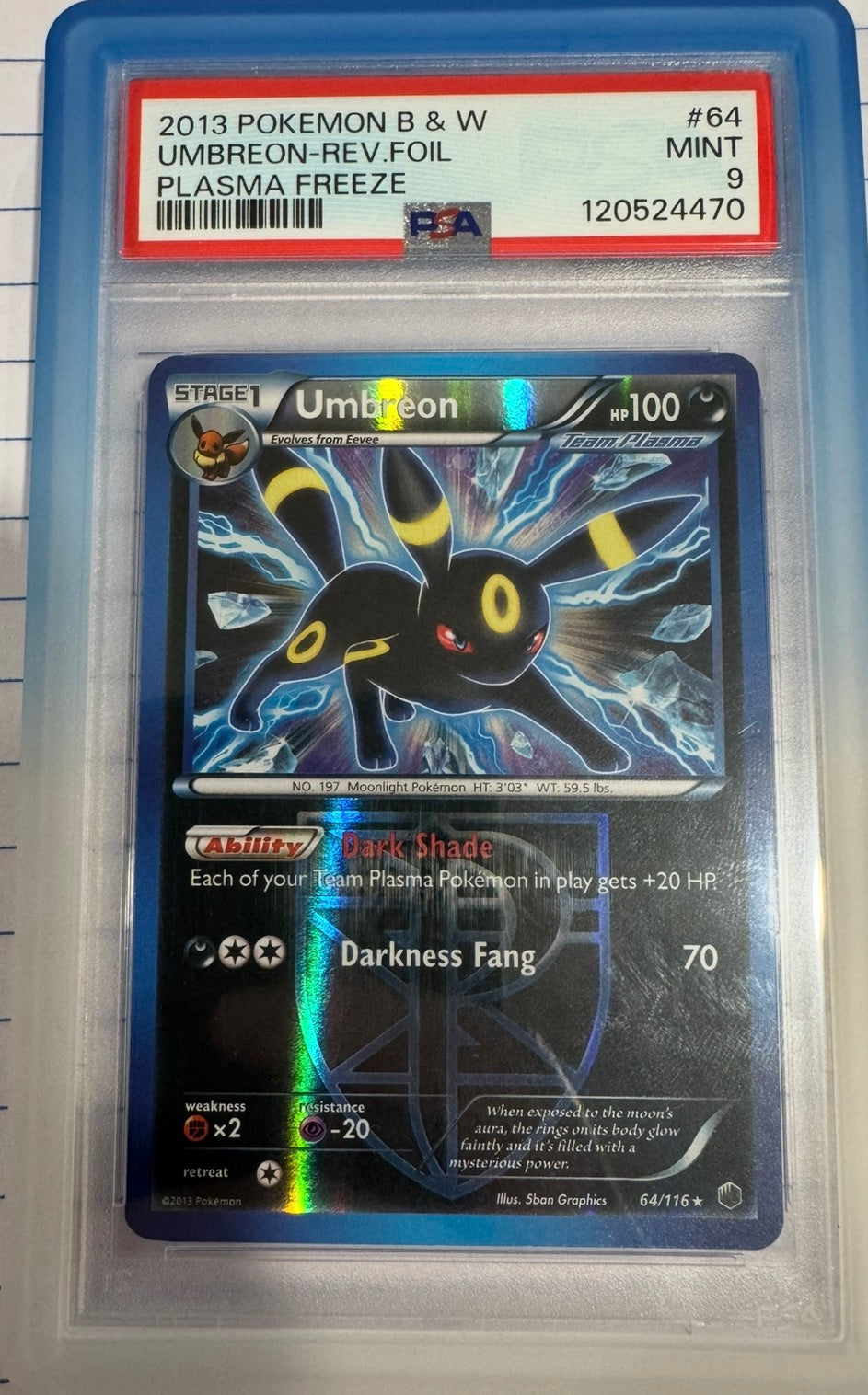 Umbreon Reverse Plasma Freeze 64/116 - PSA 9