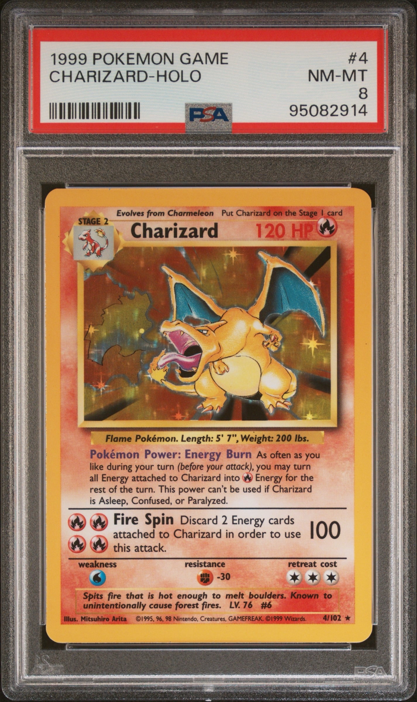 1999 POKEMON GAME CHARIZARD HOLO 4/102 - PSA 8