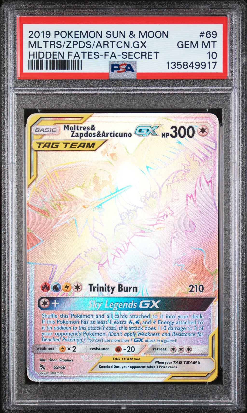 Moltres & Zapdos & Articuno GX Tag Team 69/68 - PSA 10