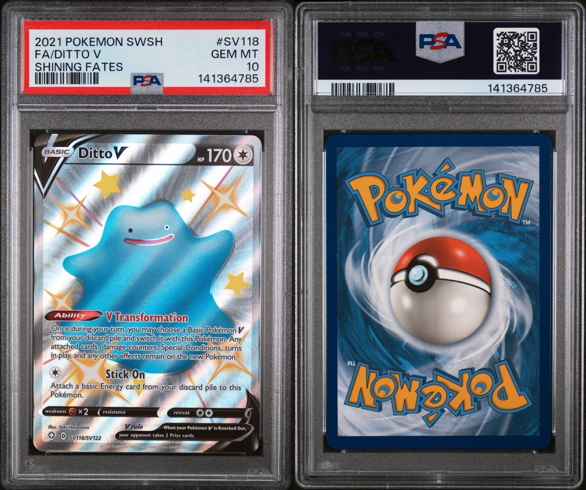 shiny ditto v pokemon card 2021 PSA 9 SWSH Shining Fates #SV118 Fx2 / None / 2 Artist Ditto V | Dex -