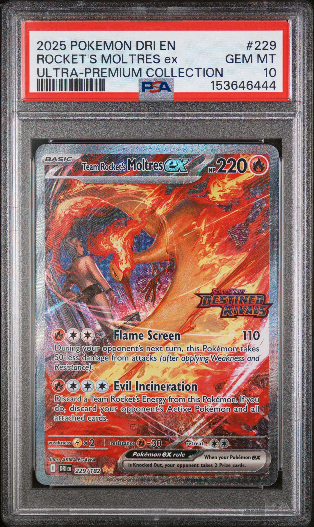 Team Rocket’s Moltres ex STAMPED 229/182 - PSA 10