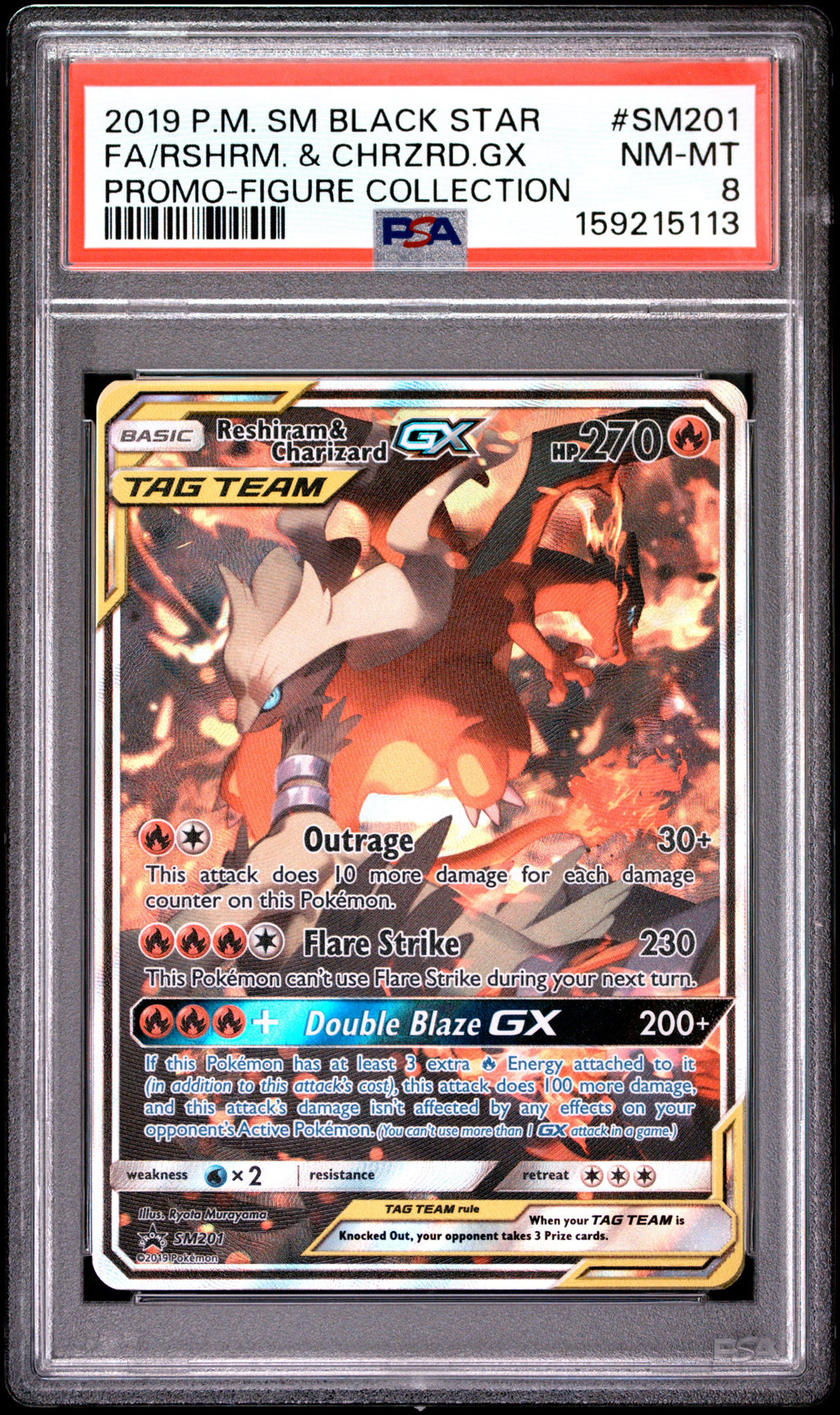 Reshiram & Charizard GX Tag Team SM201 - PSA 8