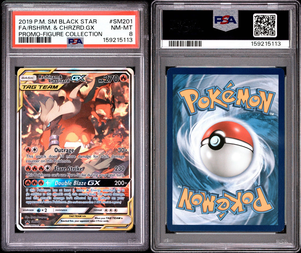 Reshiram & Charizard GX Tag Team SM201 - PSA 8