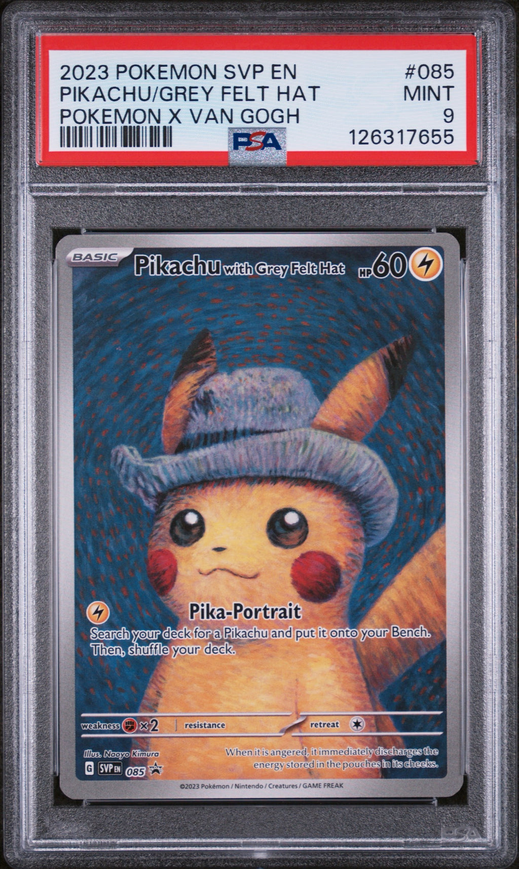 Pikachu Grey Felt Hat Van Gogh 085 - PSA 9