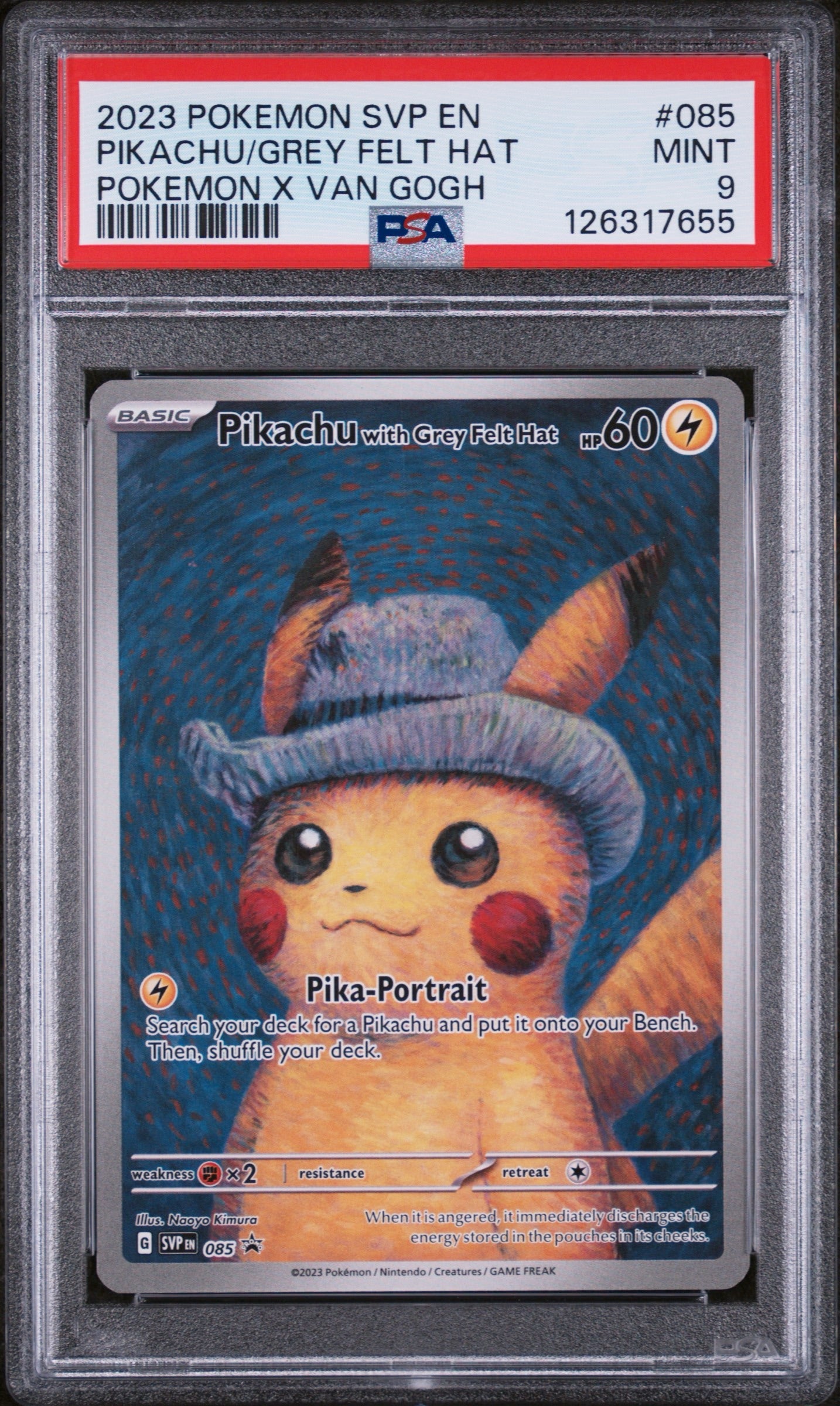 Pikachu Grey Felt Hat Van Gogh 085 - PSA 9