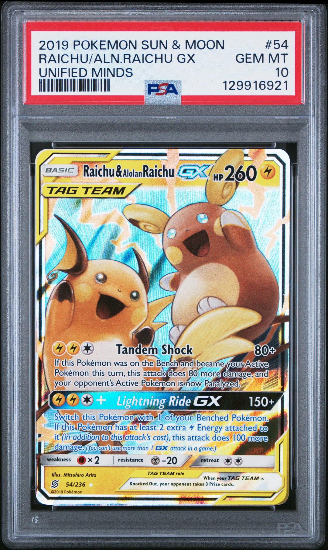 Raichu &amp; Alolan Raichu GX 54/236 - PSA 10