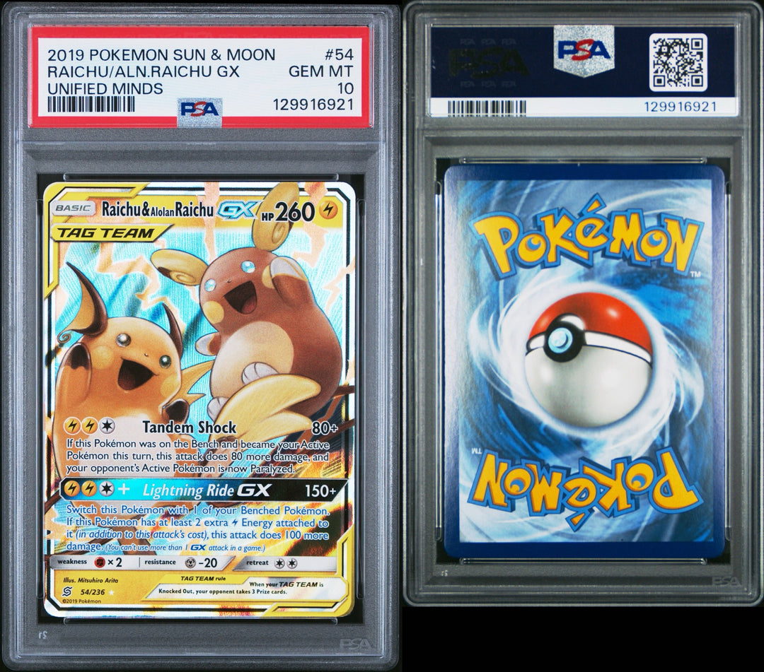 Raichu &amp; Alolan Raichu GX 54/236 - PSA 10