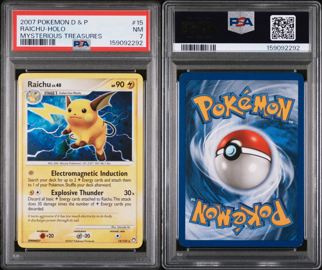 Mysterious Treasures Raichu Holo 15/123 - PSA 7- HOLO BLEED