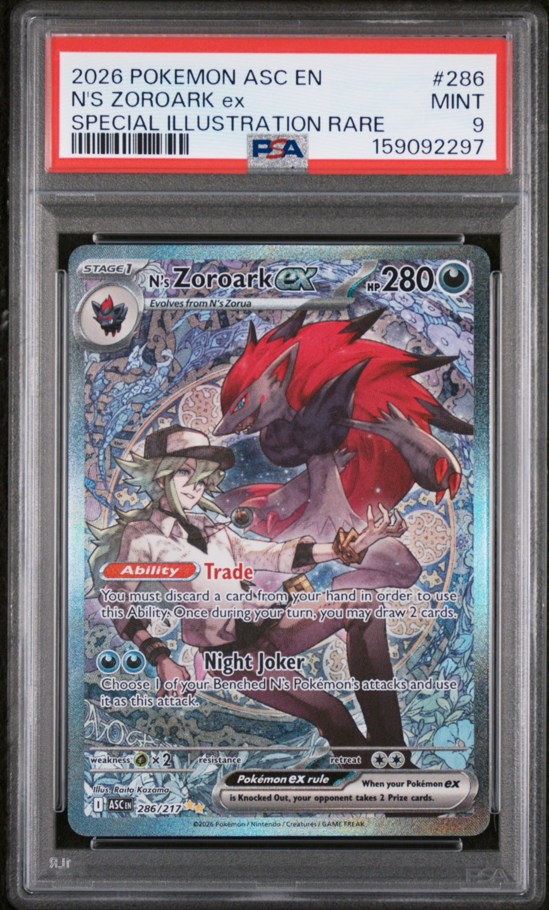 Ascended Heroes N’s Zoroark ex 286/217 - PSA 9