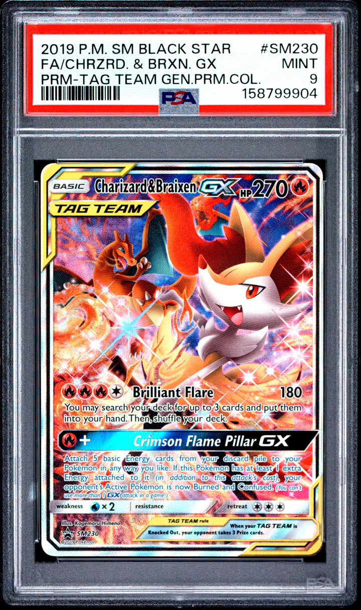 Sun &amp; Moon Black Star Promo Charizard &amp; Braiden GX Tag Team SM230 - PSA 9