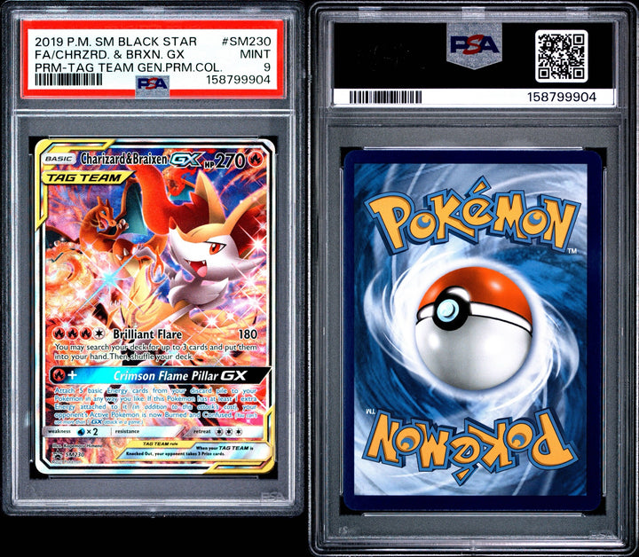 Sun &amp; Moon Black Star Promo Charizard &amp; Braiden GX Tag Team SM230 - PSA 9